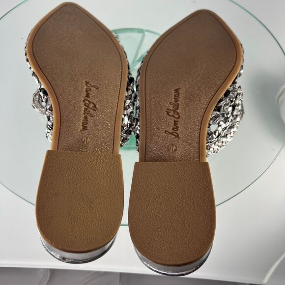 Sam Edelman Clara Flat Woven Mules Metallic Silver Slip On leather - Picture 7 of 8